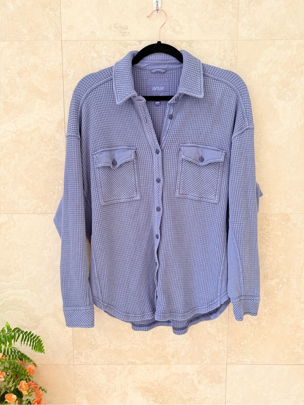 Aerie Lavender Waffle Knit Button Front XS - Picture 1 of 8